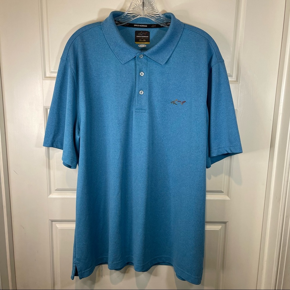 Greg Norman Polo Shirt Mens Large L Teal Blue Five Iron Tasso Elba Short Sleeve